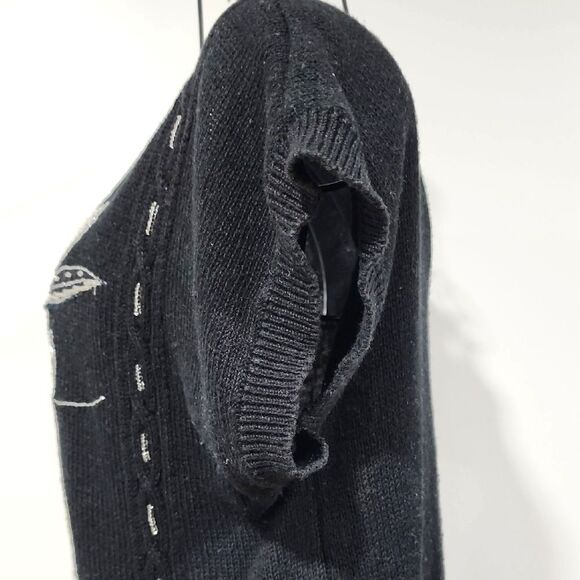 VINTAGE 80s SHENANIGANS Grandmacore Sweater Black sz Medium silver applique knit - Picture 4 of 12